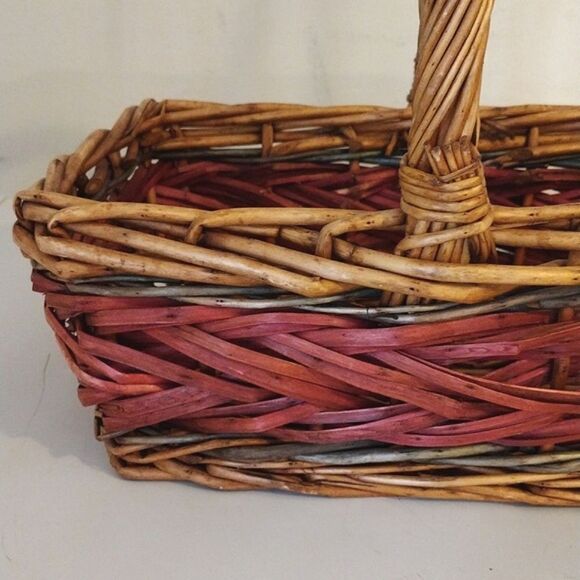 Vintage Brown Red Large Rustic Rectangle Harvest Woven Wicker Basket - Picture 3 of 15